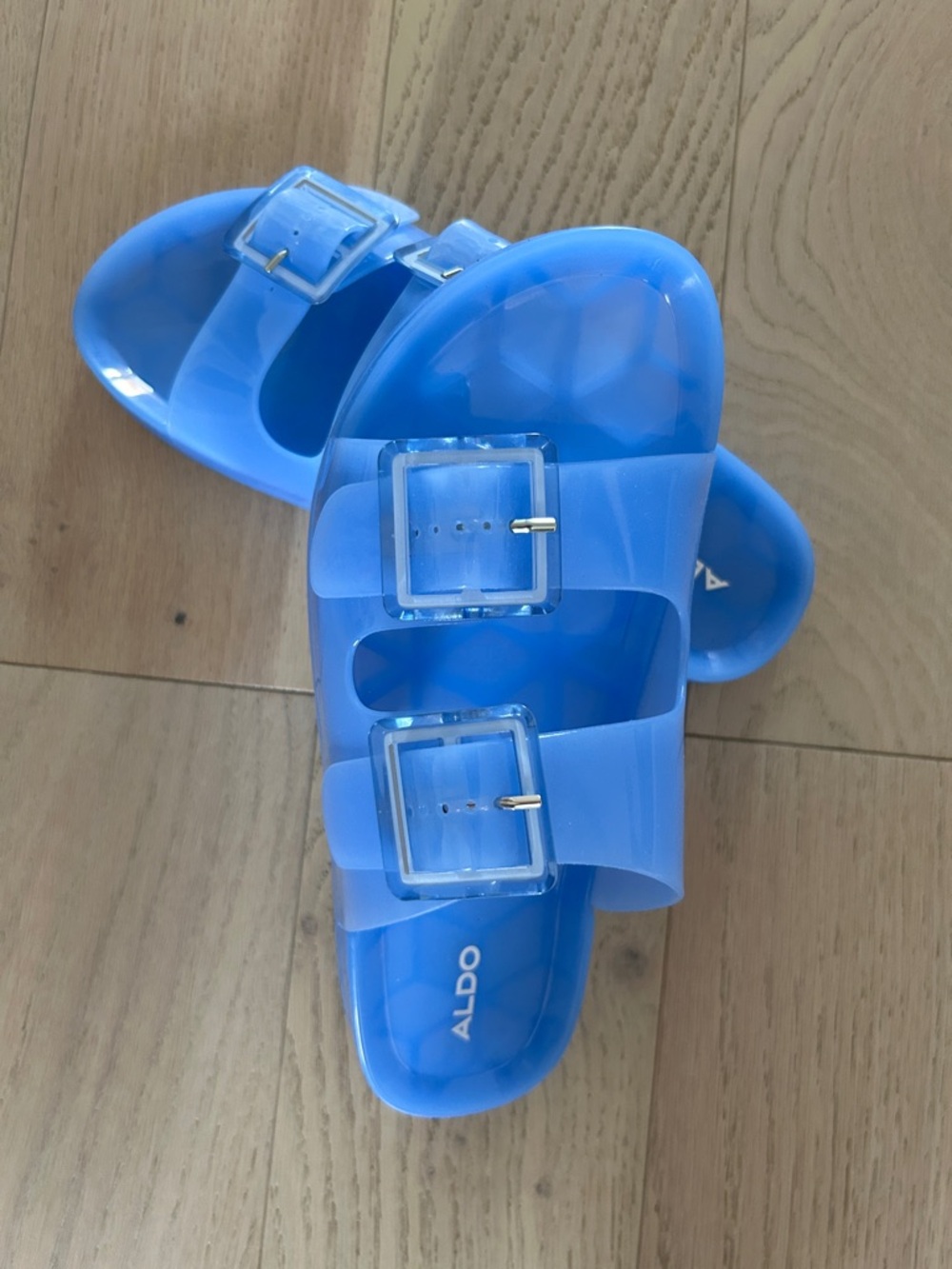 ALDO Blue Double-Buckle Jelly Slide Sandals - Picture 3 of 4